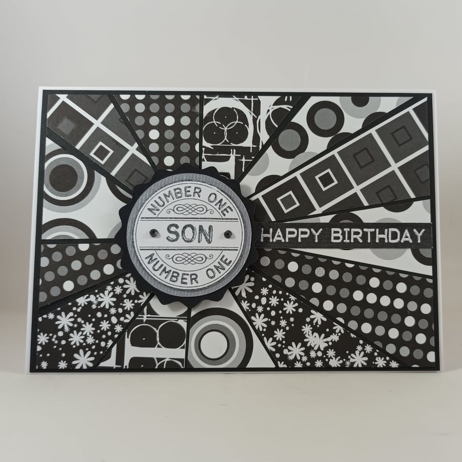 Handmade sunburst number one son birthday card