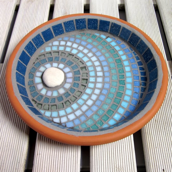 Moonlight Ripple Mosaic Garden Bird Bath