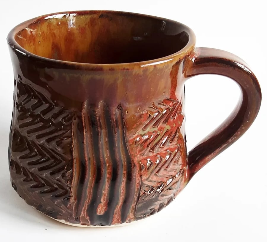 Textured Brown Glazed Mug - Hand Thrown Stoneware Ceramic Mug 