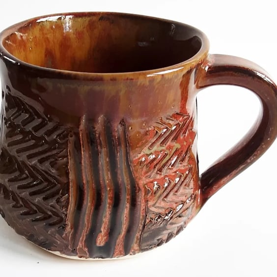 Textured Brown Glazed Mug - Hand Thrown Stoneware Ceramic Mug 