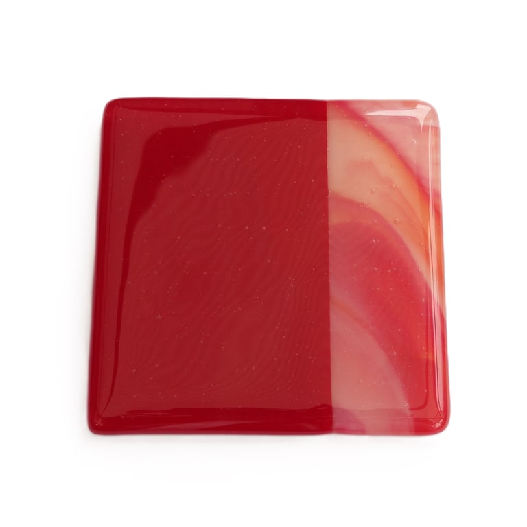 Red fused glass coaster, 9cm, handcrafted, 6mm thick (0182)