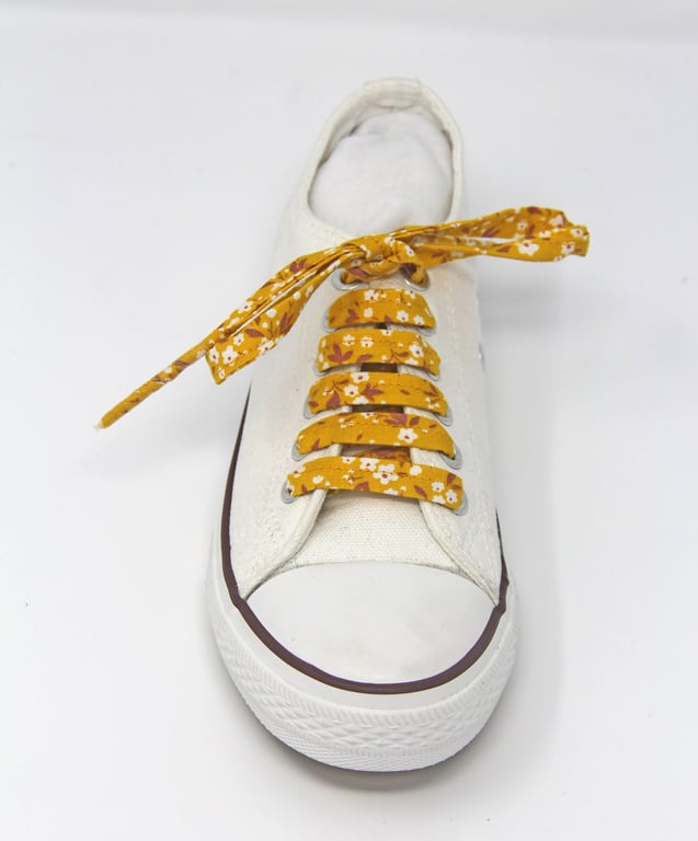 Yellow Floral Cotton Shoelaces, Also in Green, and Lilac