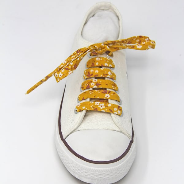 Yellow Floral Cotton Shoelaces, Also in Green, and Lilac