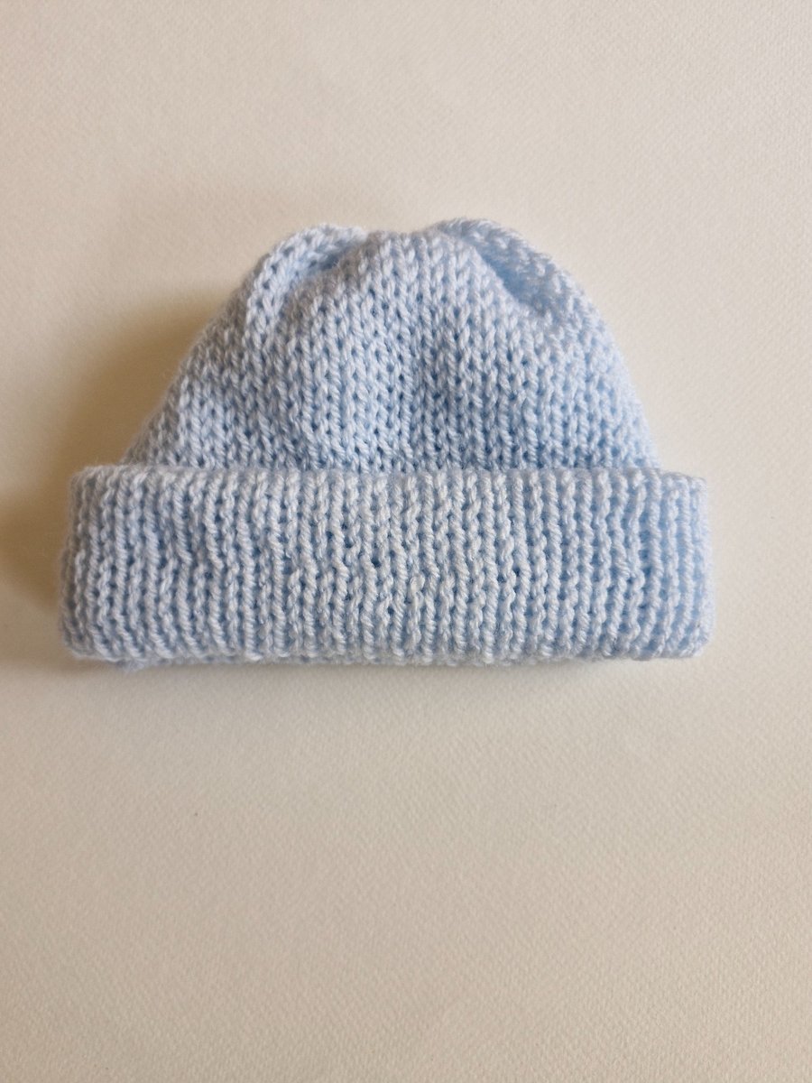 Baby Blue Knitted Wool Beanie Hat 6-12 Months