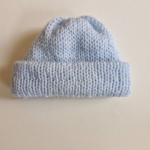 Baby Blue Knitted Wool Beanie Hat 6-12 Months