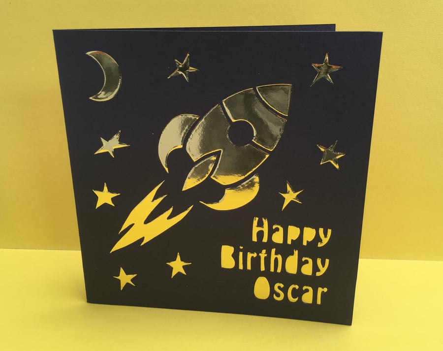 Personalised Spaceship Birthday Card