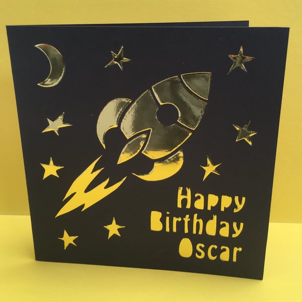 Personalised Spaceship Birthday Card