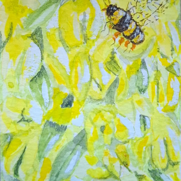 ACEO "Laburnum Bee" original watercolour.