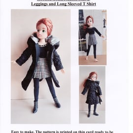 Sindy Sewing Pattern for Hooded coat, Pleated Skirt,T Shirt and Leggings