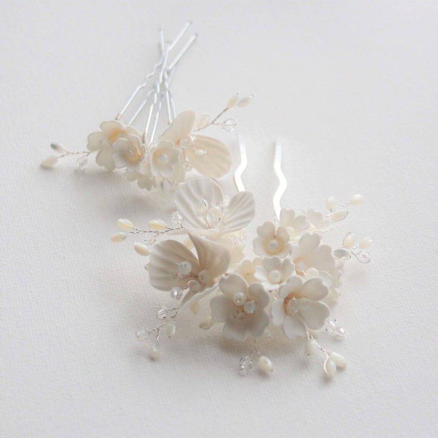 Bridal hair pin set, floral hair set, bridal hair pins