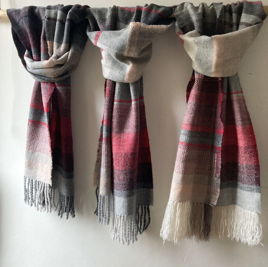 Goathland Handwoven Herringbone Scarf, Raspberry