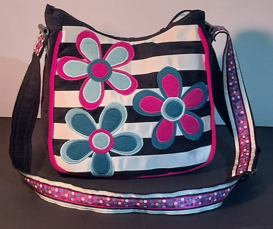 Spots and flowers stripy Handbag