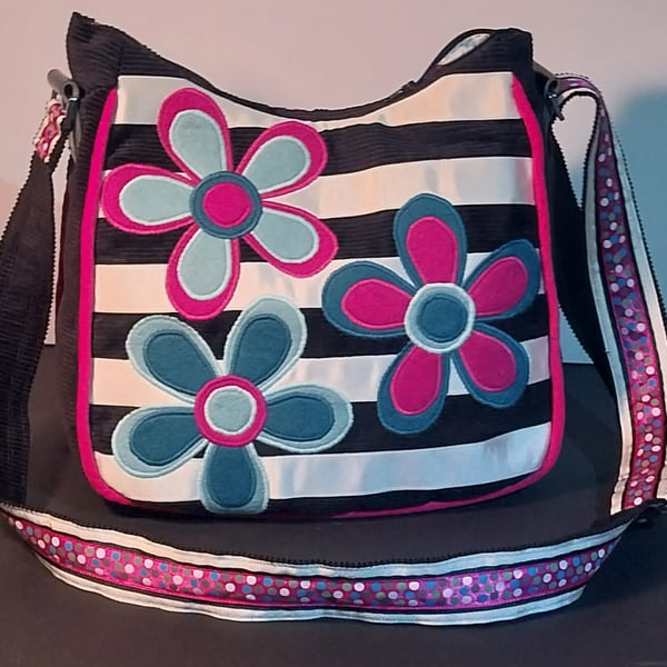 Spots and flowers stripy Handbag