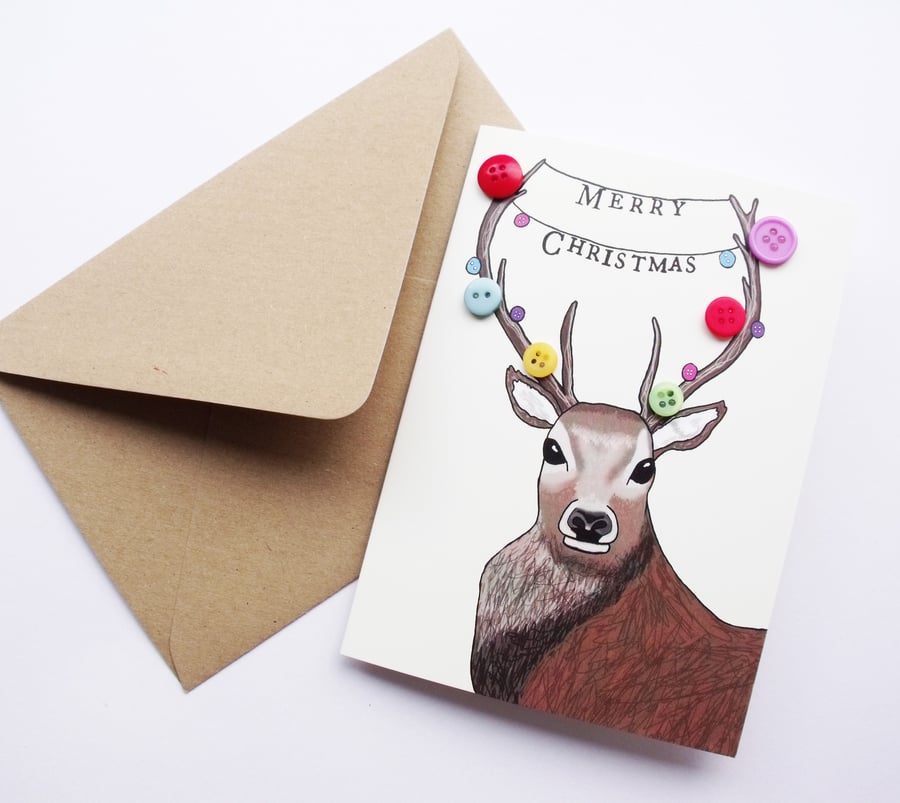 Stag Button Christmas Card