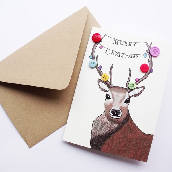 Stag Button Christmas Card