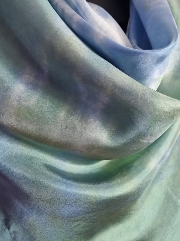 Pure Silk Large Silk Scarf in Gentle Blues and Greens