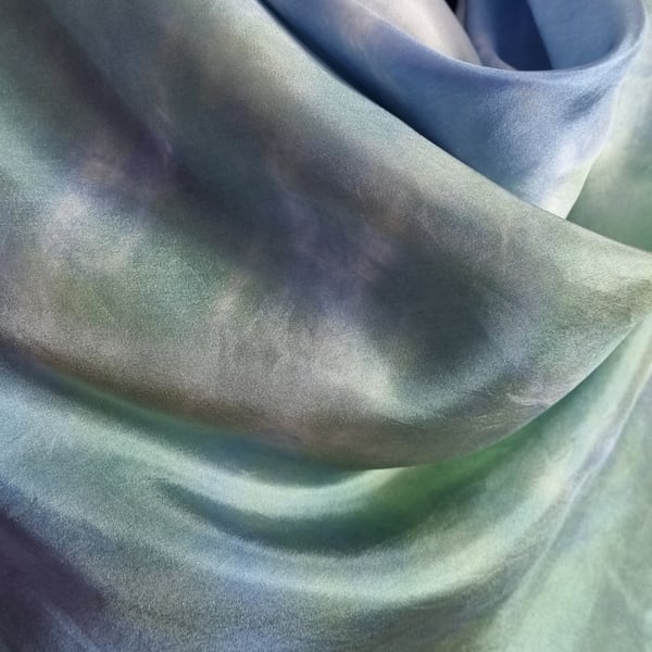 Pure Silk Large Silk Scarf in Gentle Blues and Greens