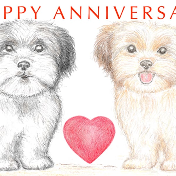 Two Little Dogs - Anniversary Card