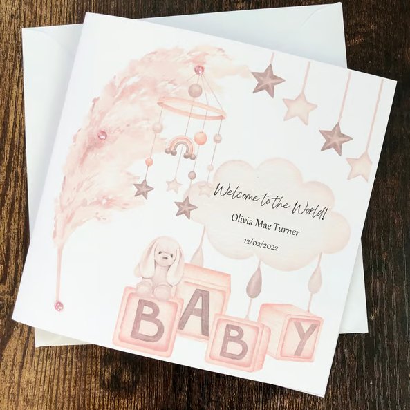 Baby Girl, Congratulations card, Welcome to the world, Birth card, handmade, per