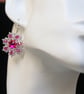 Fuchsia and Silver Beaded Crystal Earrings - Image 1