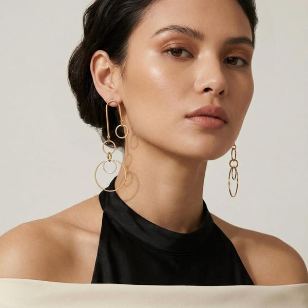 Asymmetric Mixed Metal Hoop Earrings, Geometric Arch Bar Dangle