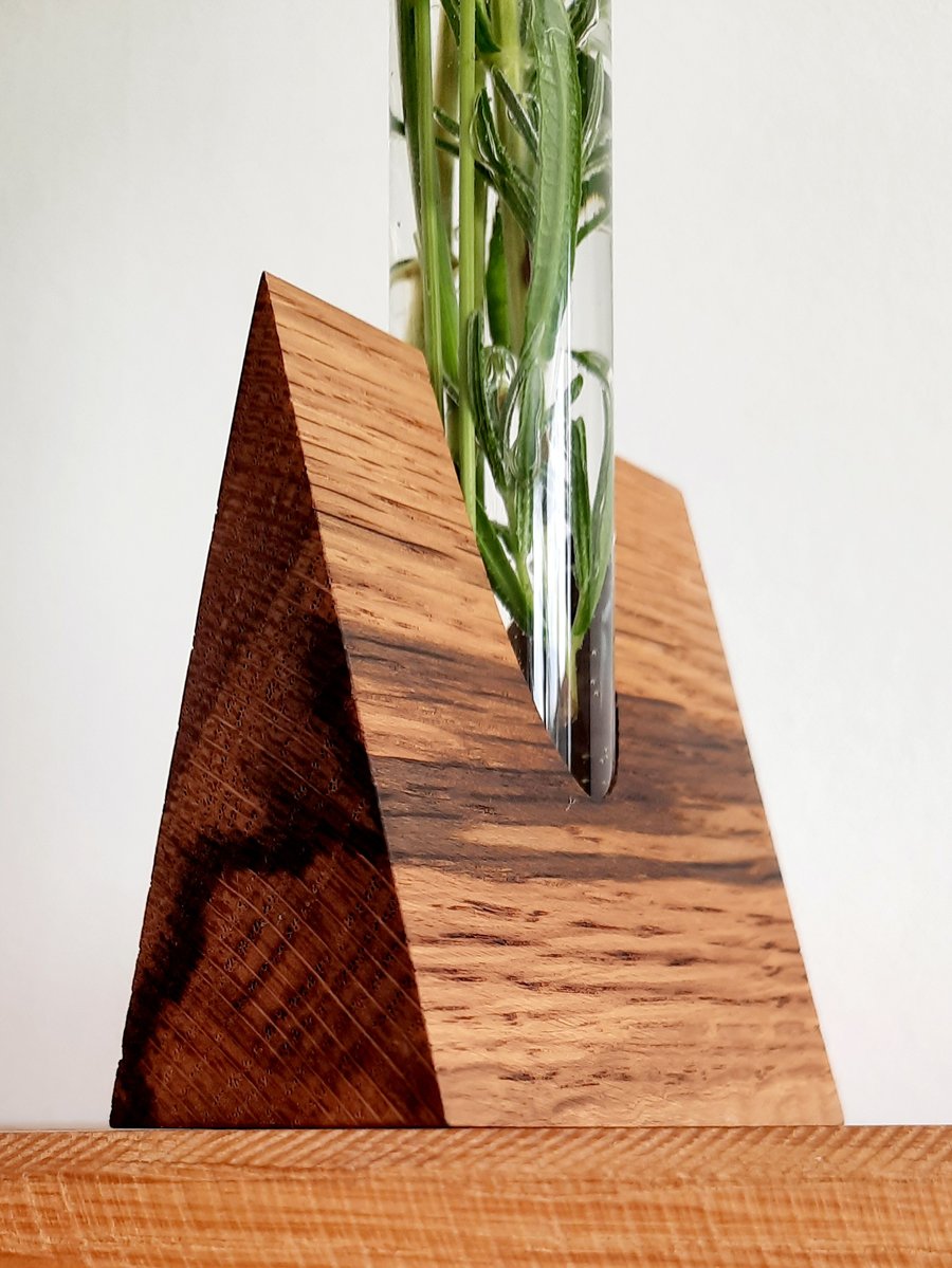 Oak & Glass Stem Vase - Dark Grain