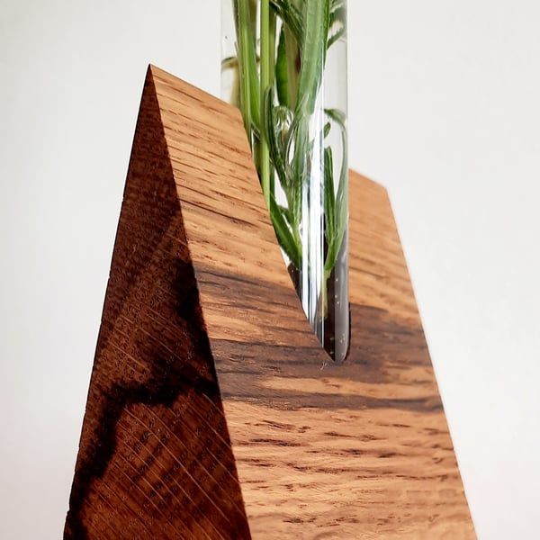 Oak & Glass Stem Vase - Dark Grain