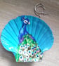 Blue and Green Peacock Trinket Dish, handpainted king scallop shell.  
