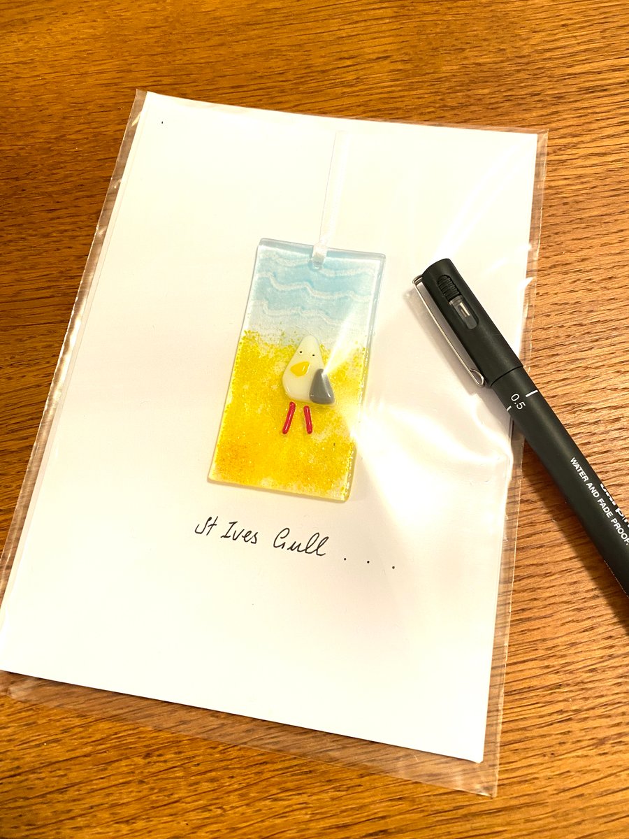 St ives seagull - fused glass keepsake card