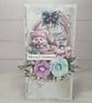 Handmade Christmas Card with Teddy Bear, Flawers & Winter Scene (117)Luxury Card