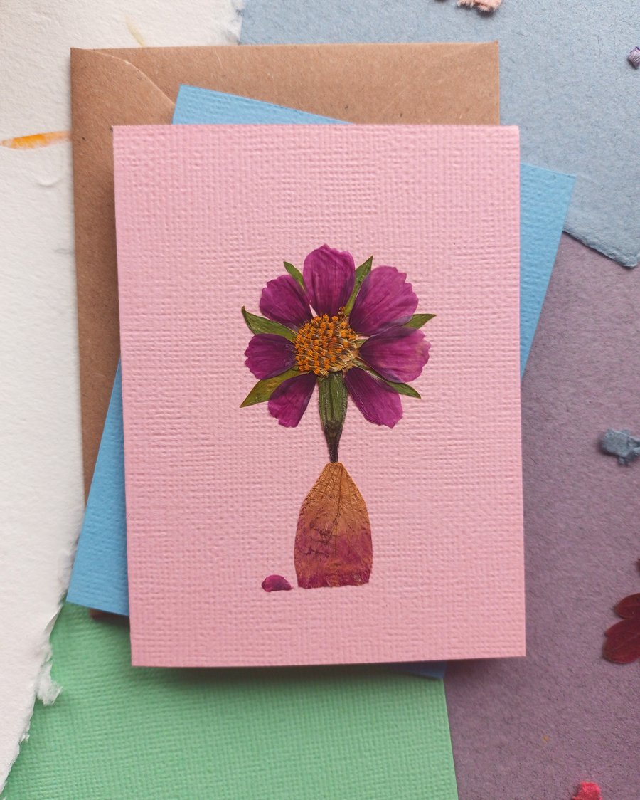 Real Pressed Flowers Greeting Card. Congratulations, Birthday