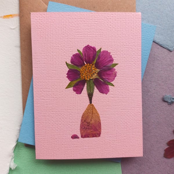 Real Pressed Flowers Greeting Card. Congratulations, Birthday