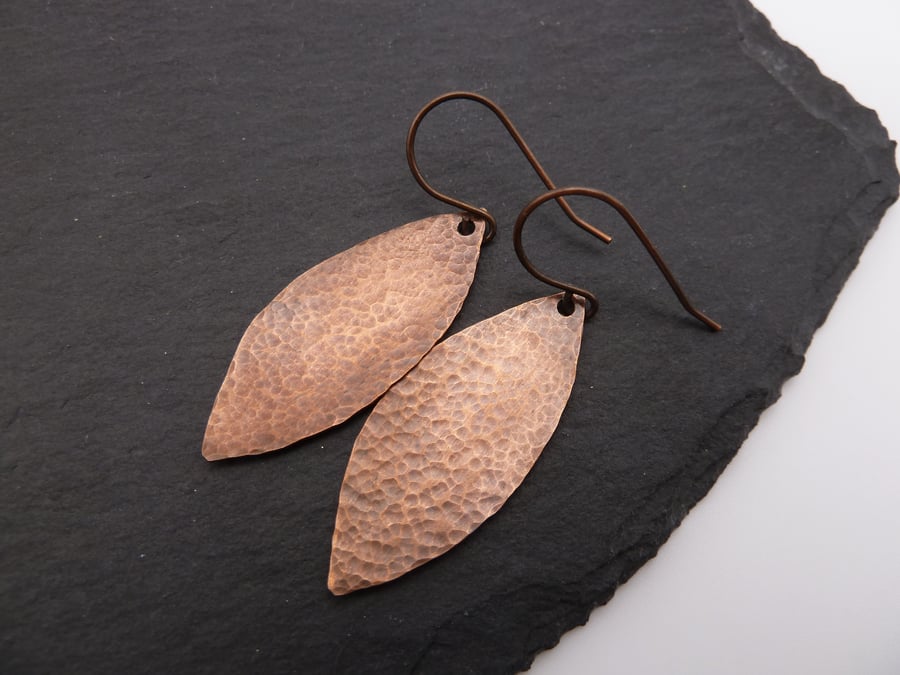 copper hammered earrings