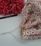 Face mask,  medium, nose wire, 3 layer, adjustable, washable in pink flower  - Image 4