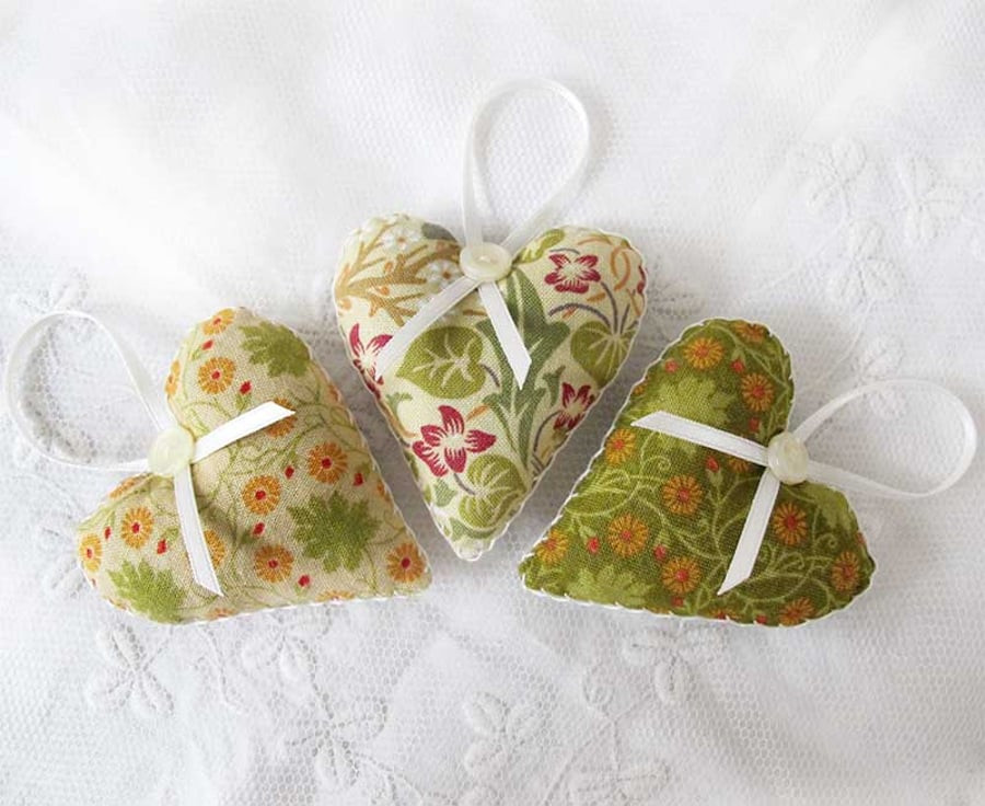 SET OF 3 LAVENDER BAGS - HEART SHAPED HAND EMBROIDERED