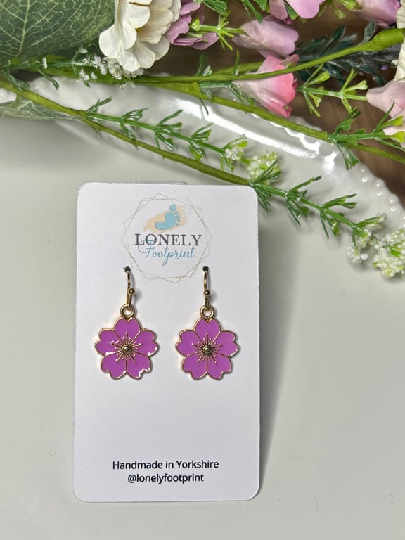 Lilac Flower Earrings, Floral Charms, Handmade Jewellery 