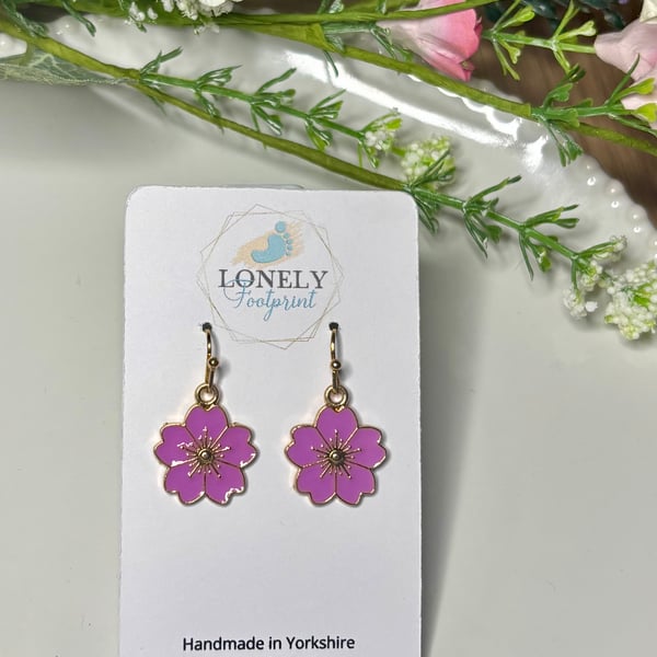 Lilac Flower Earrings, Floral Charms, Handmade Jewellery 