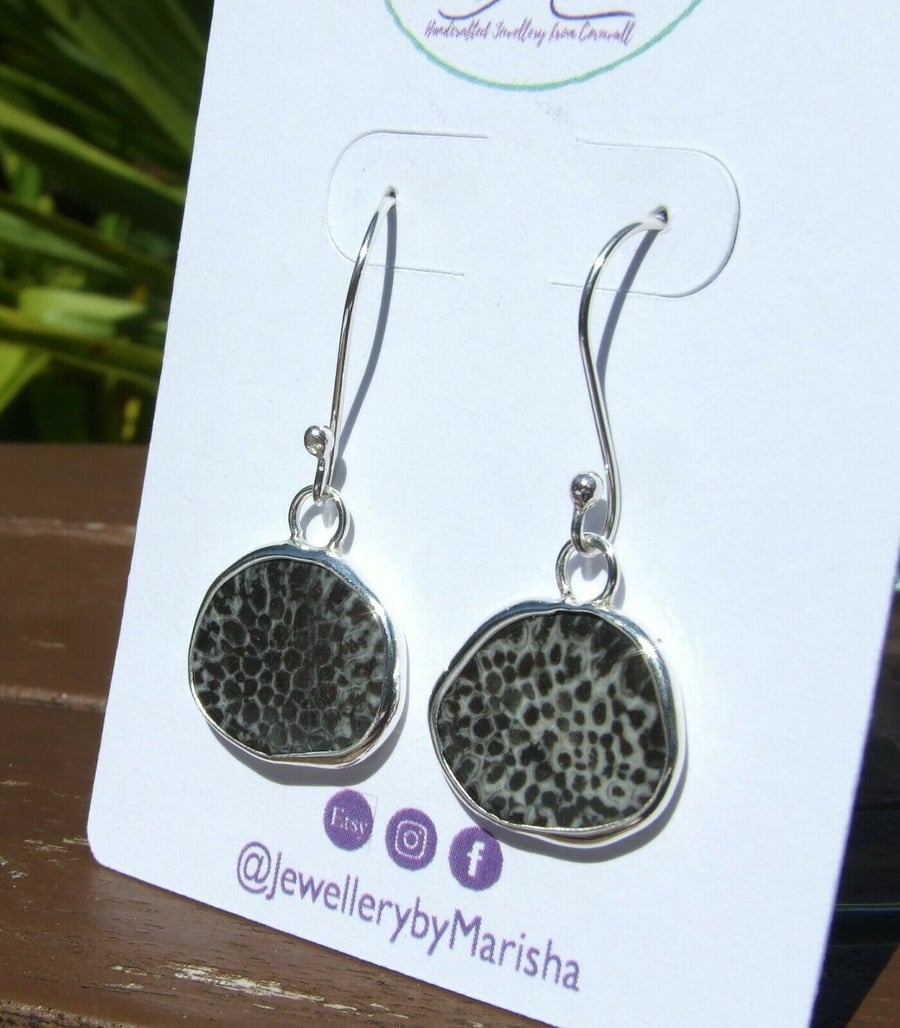 Fossil Coral Earrings Fine & Recycled Sterling Silver Handmade Jewellery 