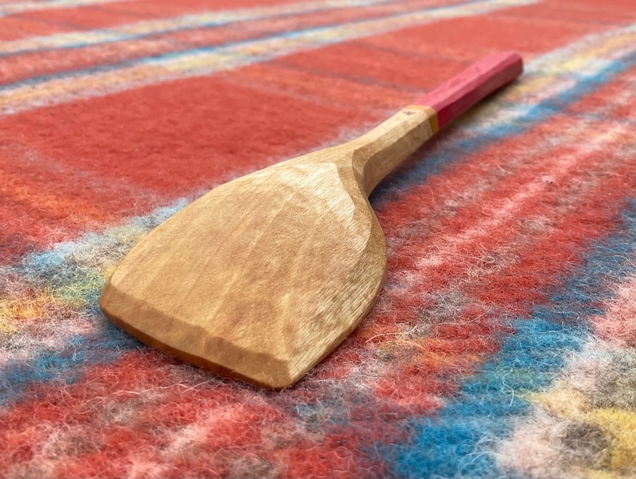 Birch Wood Serving Cooking Spoon in Red and Yellow