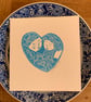 Sweet Heart  in pale   Small Blue Lino Print - Mothers Day Gift - Image 2