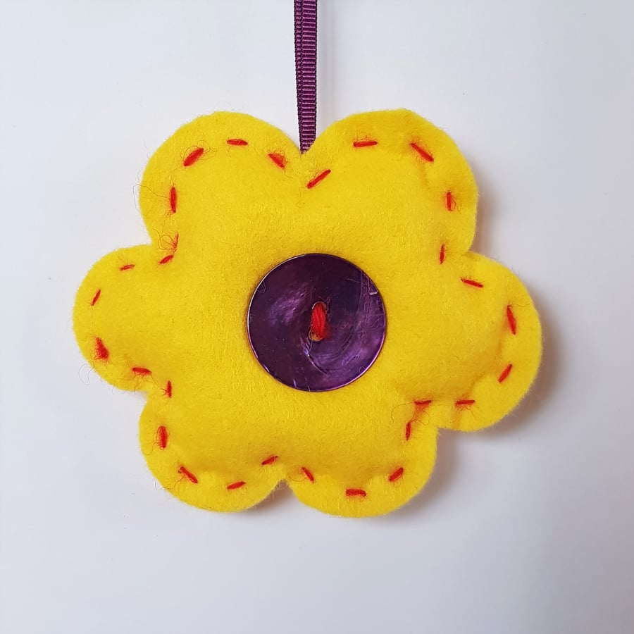 Yellow & Purple Flower Hanging Decoration (H15.5cm padded)