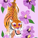 Chinese tiger and hibiscus a6 postcard