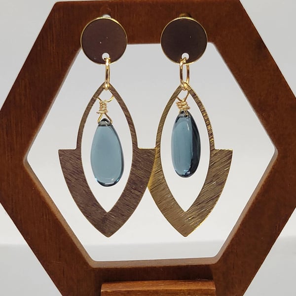 London Blue Topaz Dangle Earrings: Gold Plated December Birthstone
