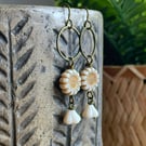 Czech Glass Sunflower Earrings in Antique Cream & Bronze. Nature Jewellery