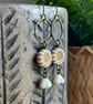 Czech Glass Sunflower Earrings in Antique Cream & Bronze. Nature Jewellery