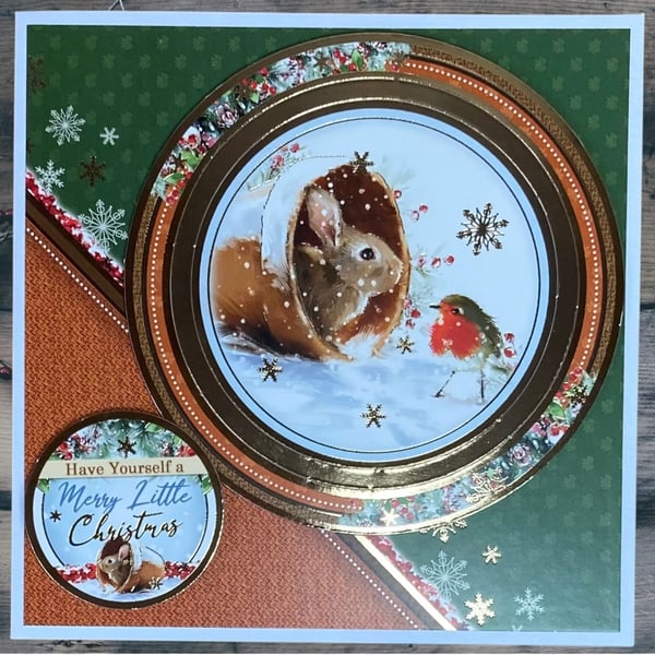 Christmas Card. Luxury Rabbit and Robin Christmas Card. Festive Forest.