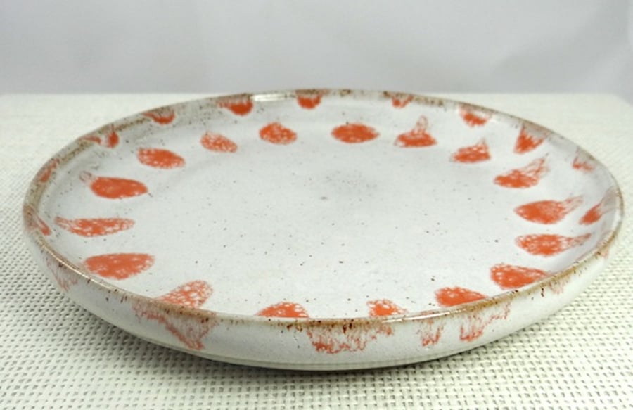Rustic ceramic plate in apricot and white - handmade pottery