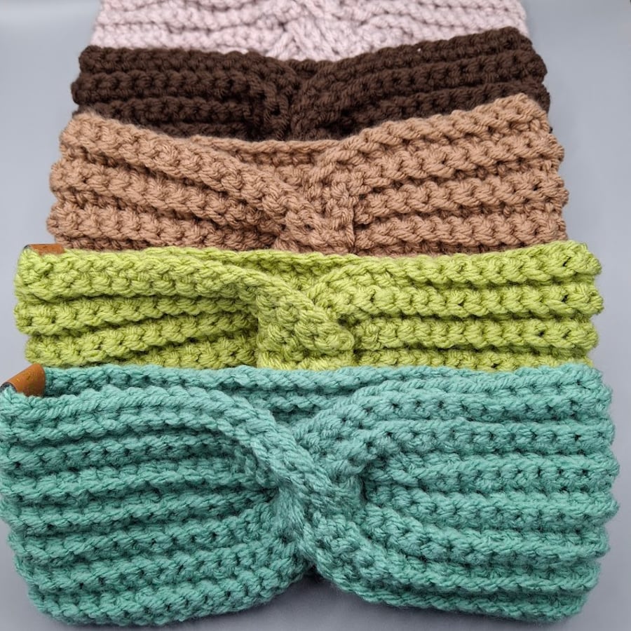 Crochet twisted headband, ear warmer, messy bun bandana, headwrap, ear band
