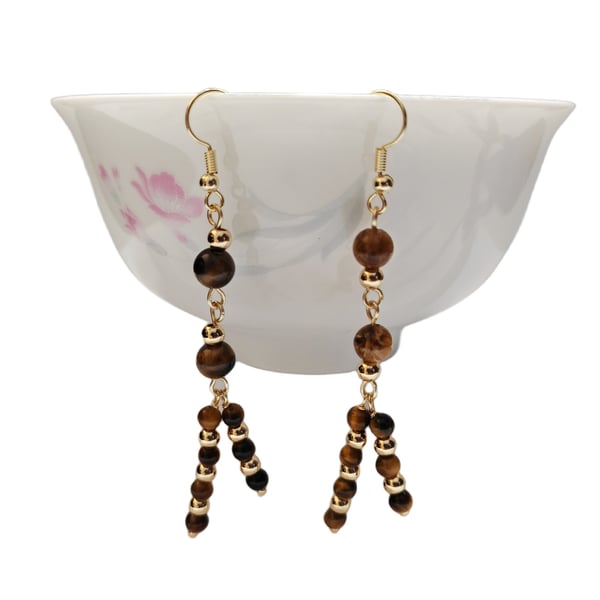 Unique Gemstone Beads dangle drop earrings with 18K gold plated hooks