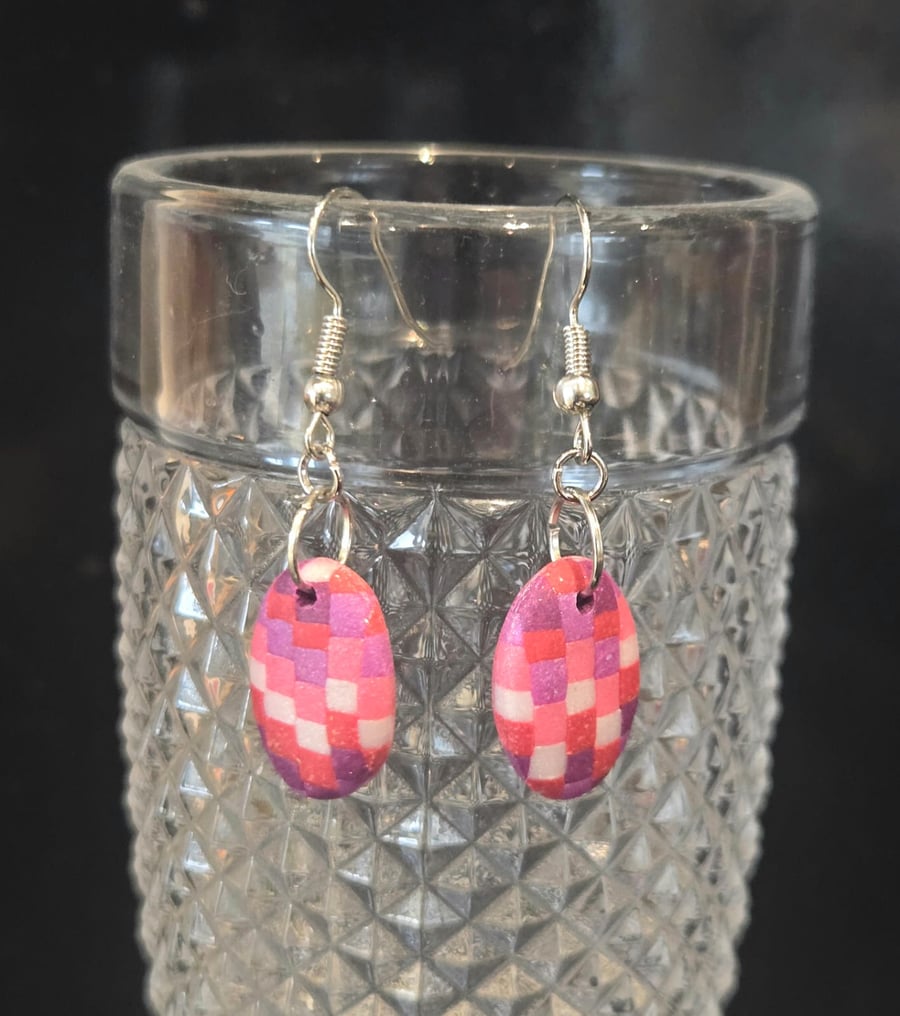 Mosaic polymer clay earrings on silver plated earhooks